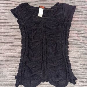 Christian Lacroix Black Flutter Sleeve Mesh Ruched Blouse